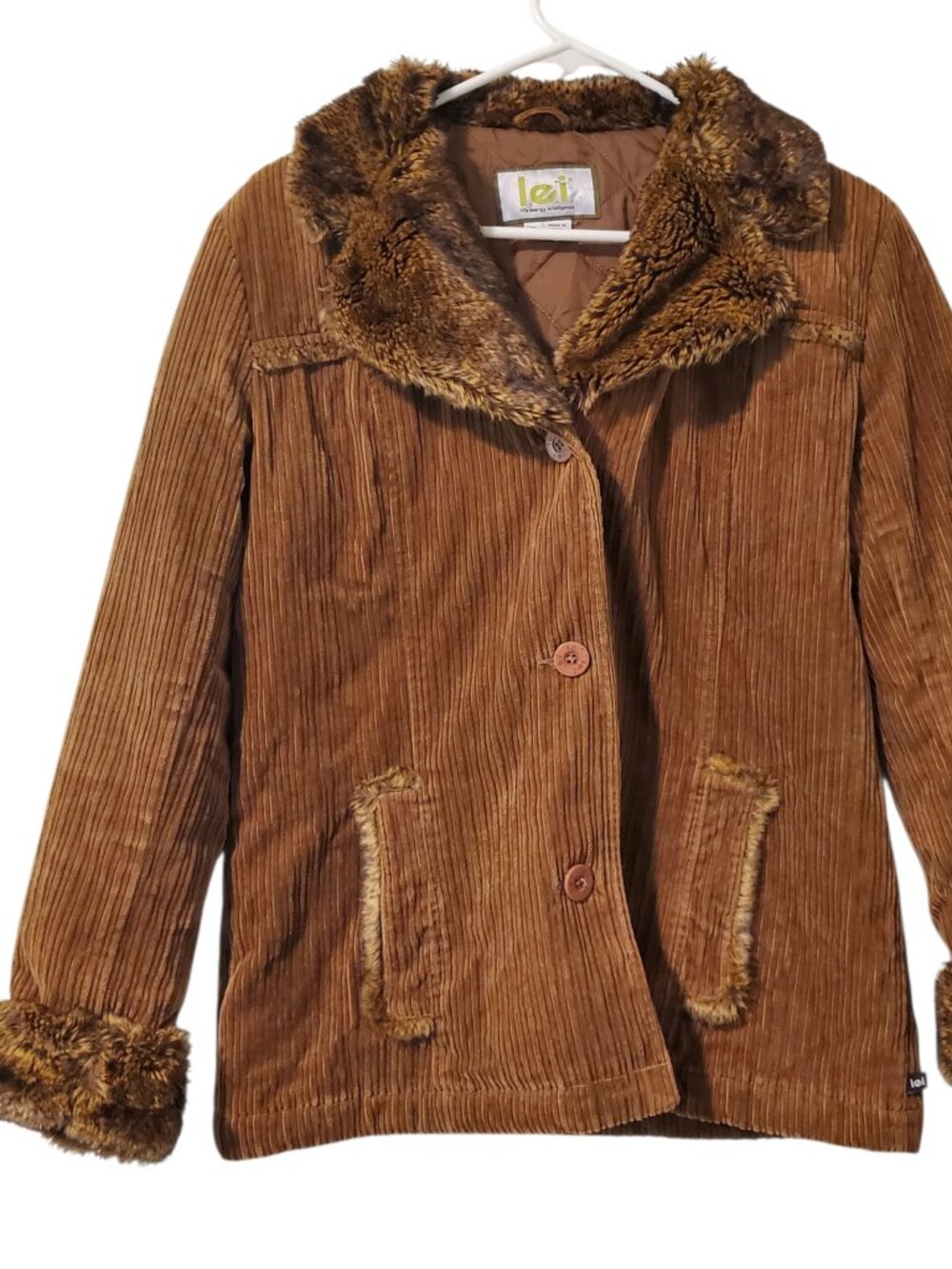 LEI Vintage Y2K Corduroy Raven Faux Fur Disney Jacket - Medium